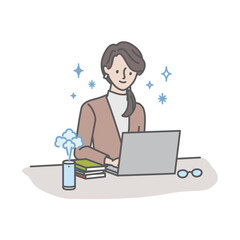 会社で業務をしている女性のイラスト