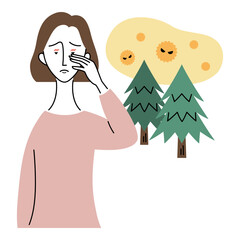 花粉症に悩まされる女性のイラスト