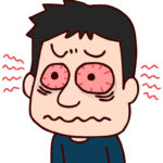 目が真っ赤に充血する原因を特定し、適切な治療法を決定するために、医師による診察や相談を受けている男性のイラスト