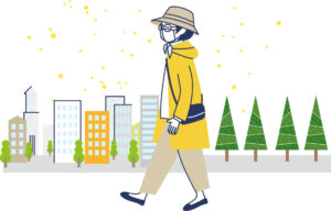 1月・2月の冬の花粉症の症状を特定し、風邪との正しい見分け方や適切な対策を決定するために、医師による診察や相談を受けている女性のイラスト