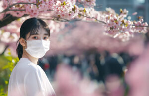 花粉症の初期症状を特定し、花粉の飛散量が多い日の適切な防御策を決定するために、医師による診察や相談を受けている女性の様子の写真