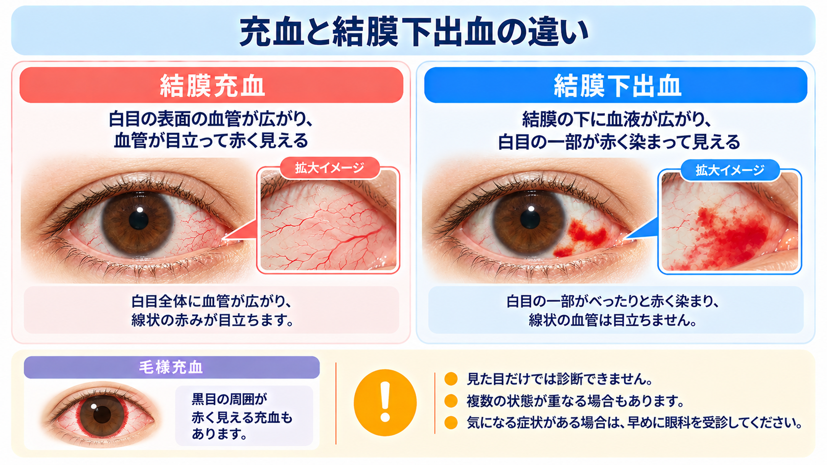 充血と結膜下出血の違い